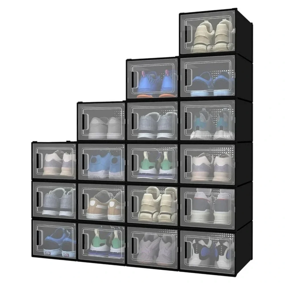 Bed Bath and Beyond 6pc Black Stackable Shoe Storage Organizer assembled - Picture 1 of 4
